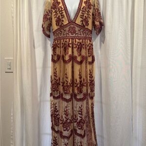 Honey Punch Burgundy Floral Maxi Dress